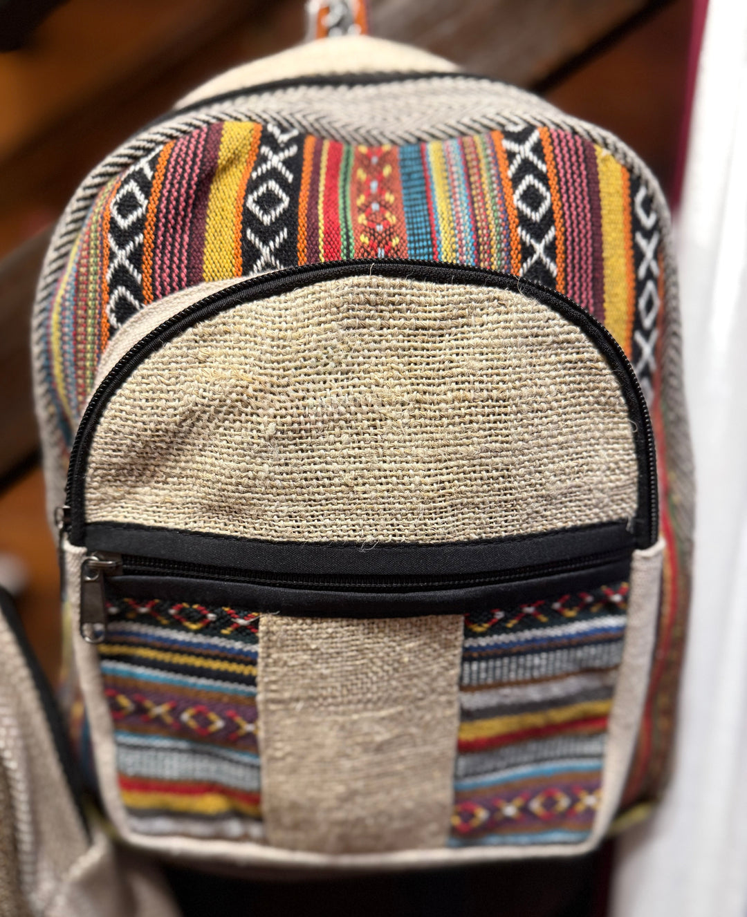 Hemp and Woven Cotton Backpack - Floating Lotus