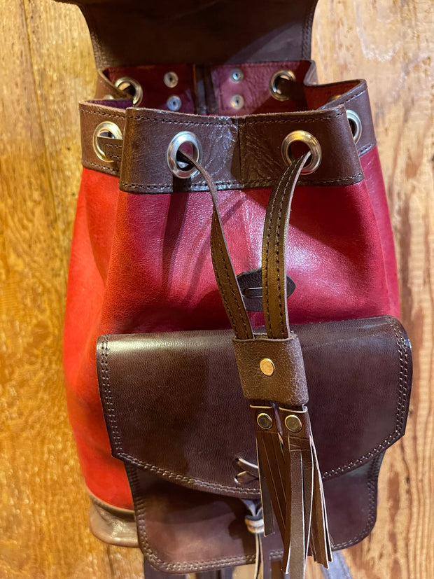 Red and Brown Leather Backpack