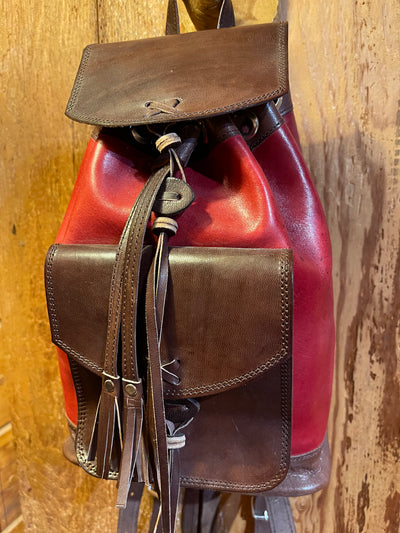 Red and Brown Leather Backpack