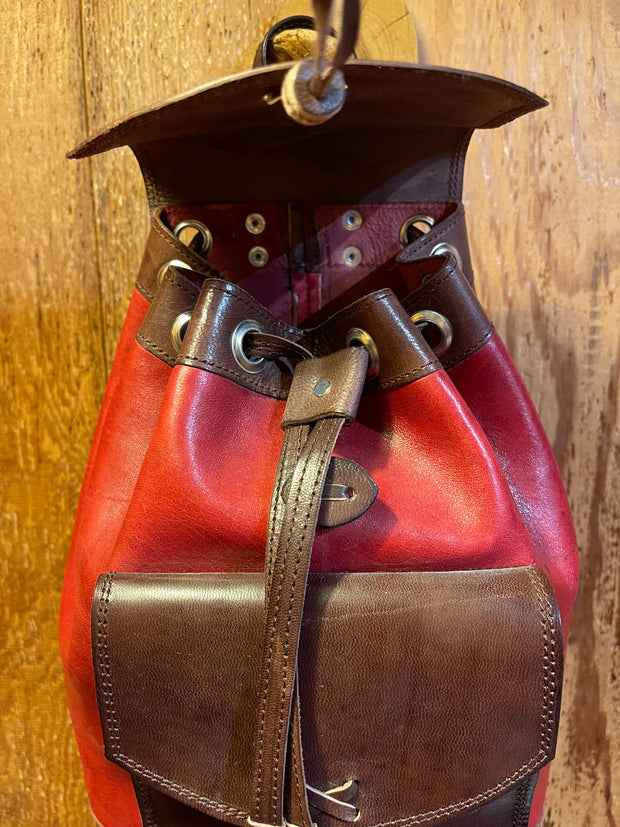 Red and Brown Leather Backpack