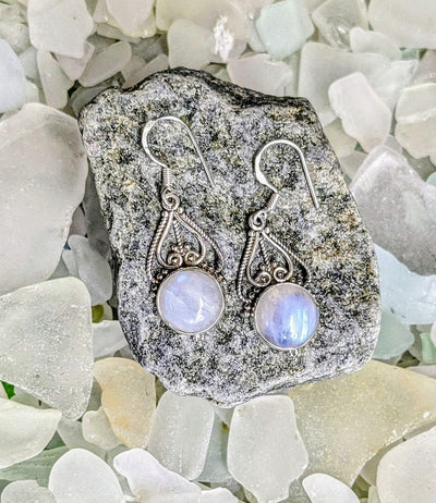 Intricately scrolled Moonstone Earrings - Floating Lotus