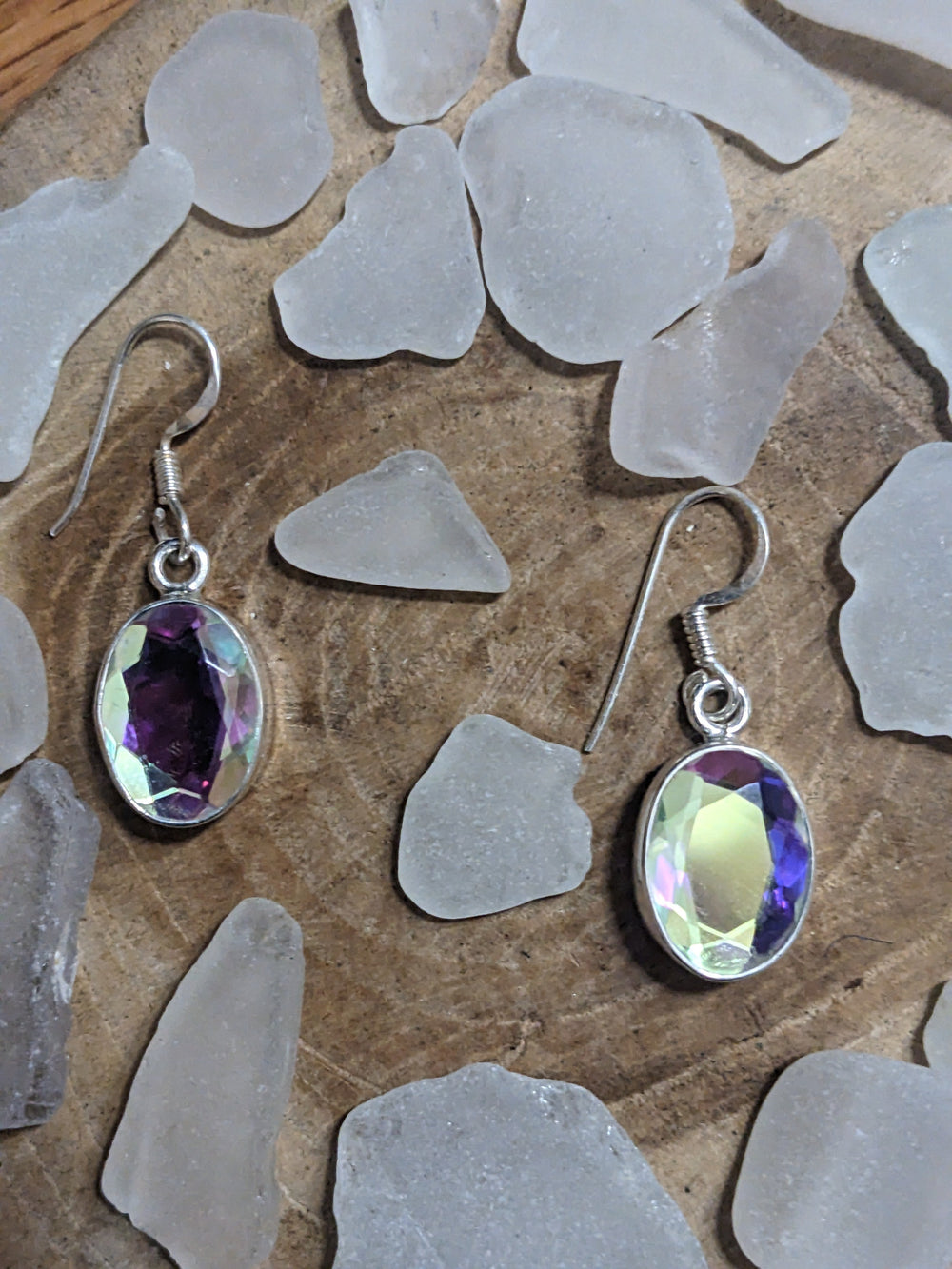 Iridescent White Rainbow Topaz Earrings