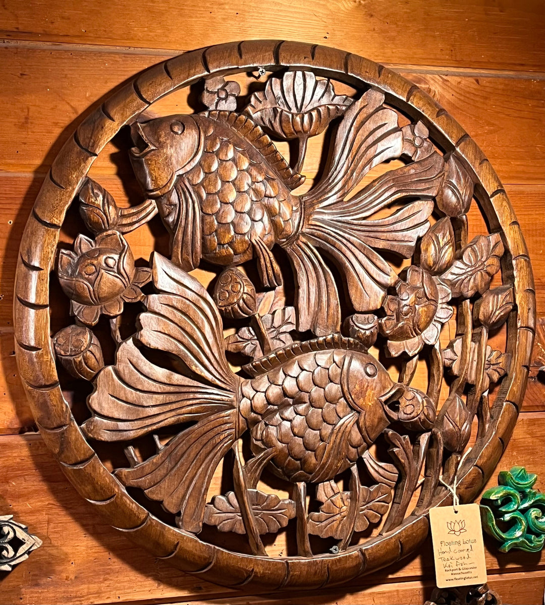 Koi Fish Hand Carved Teakwood - Floating Lotus
