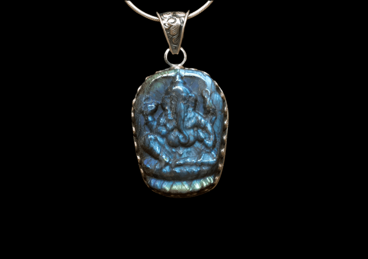 Labradorite Ganesh Pendant - Floating Lotus