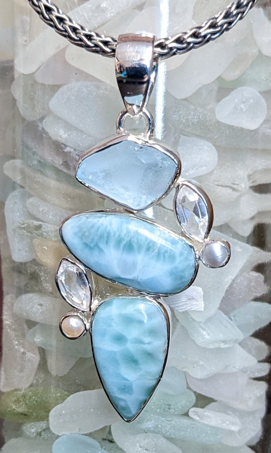 Larimar with Himalayan Quartz and Pearl - Floating Lotus