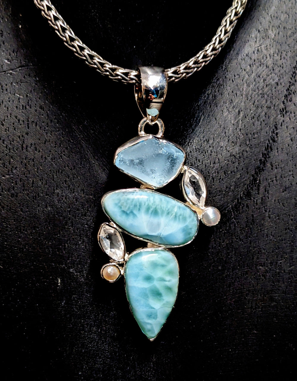 Larimar with Himalayan Quartz and Pearl - Floating Lotus