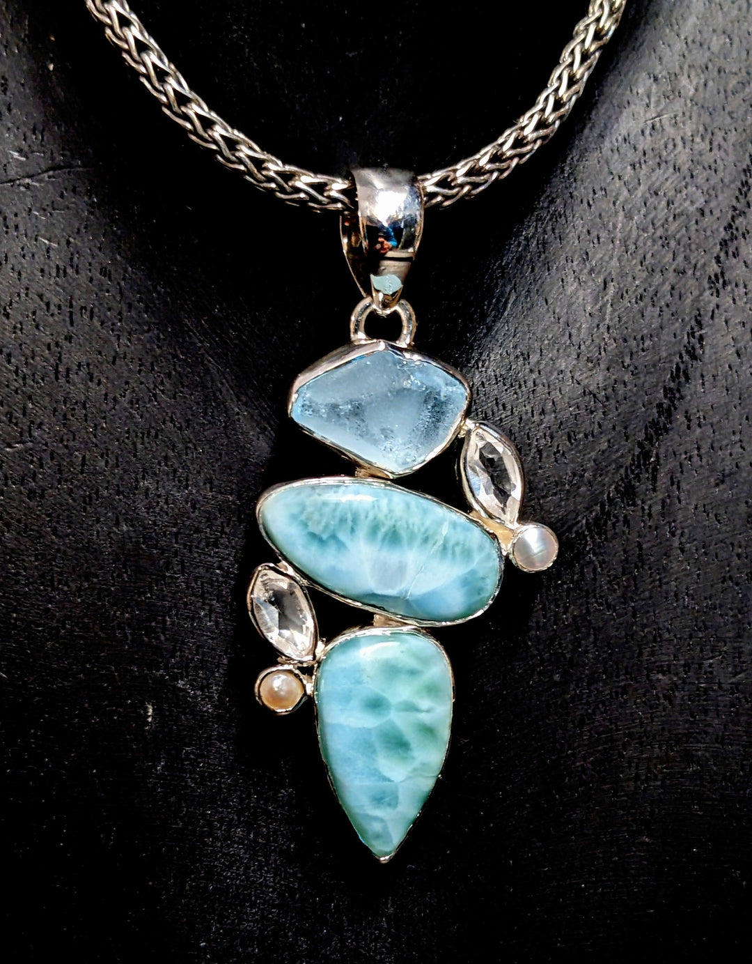 Larimar with Himalayan Quartz and Pearl - Floating Lotus