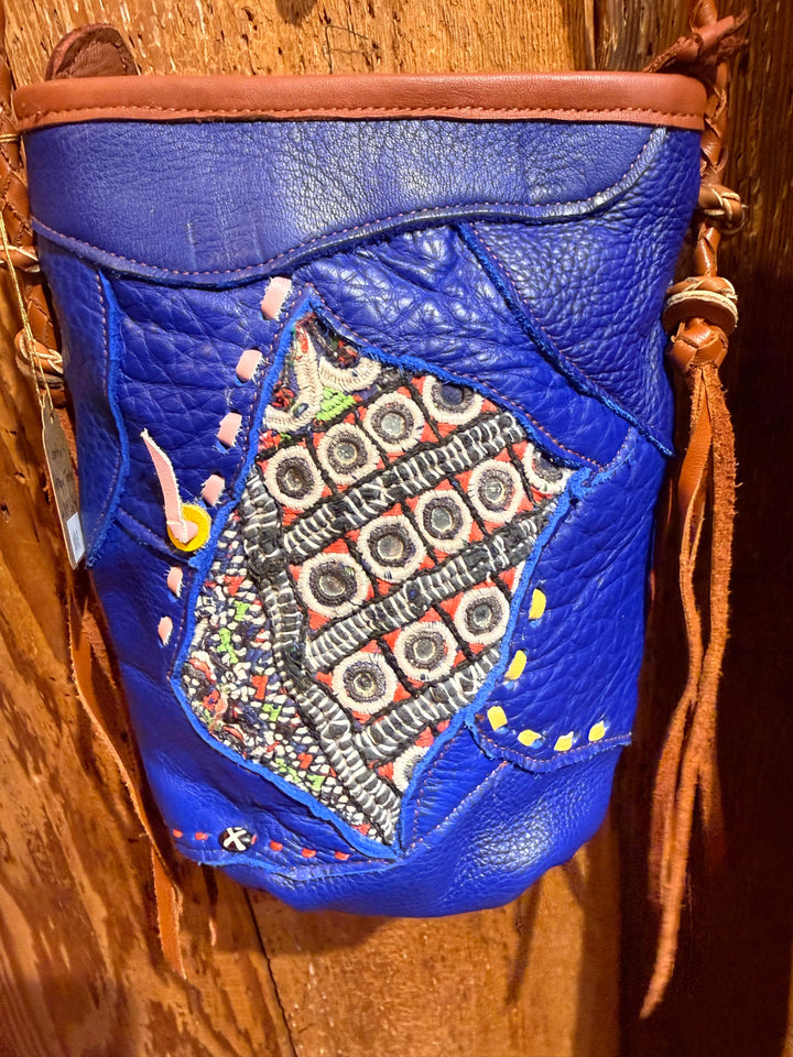 Leather Antique Textile Purse - Floating Lotus