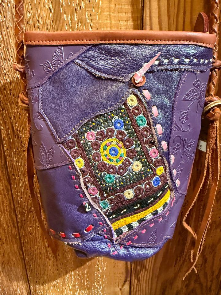 Leather Antique Textile Purse - Floating Lotus
