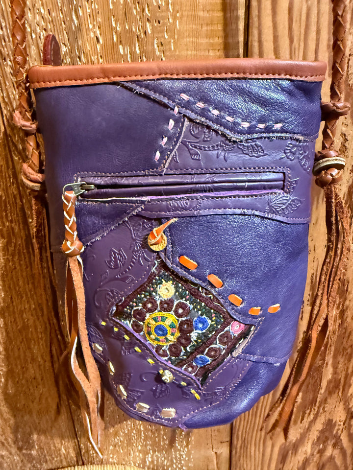 Leather Antique Textile Purse - Floating Lotus