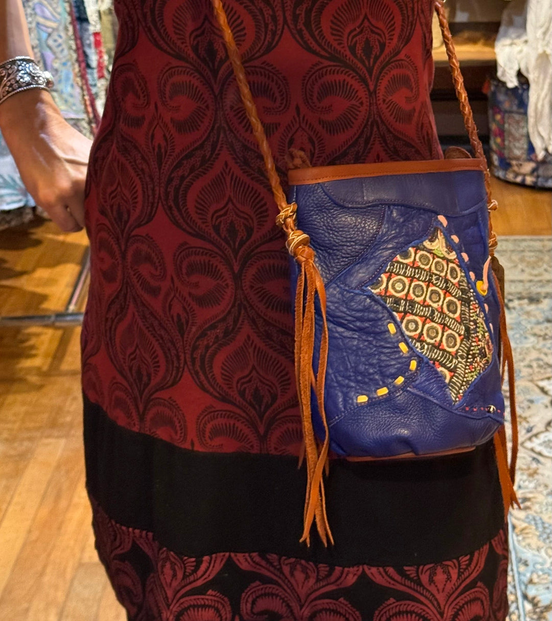 Leather Antique Textile Purse - Floating Lotus