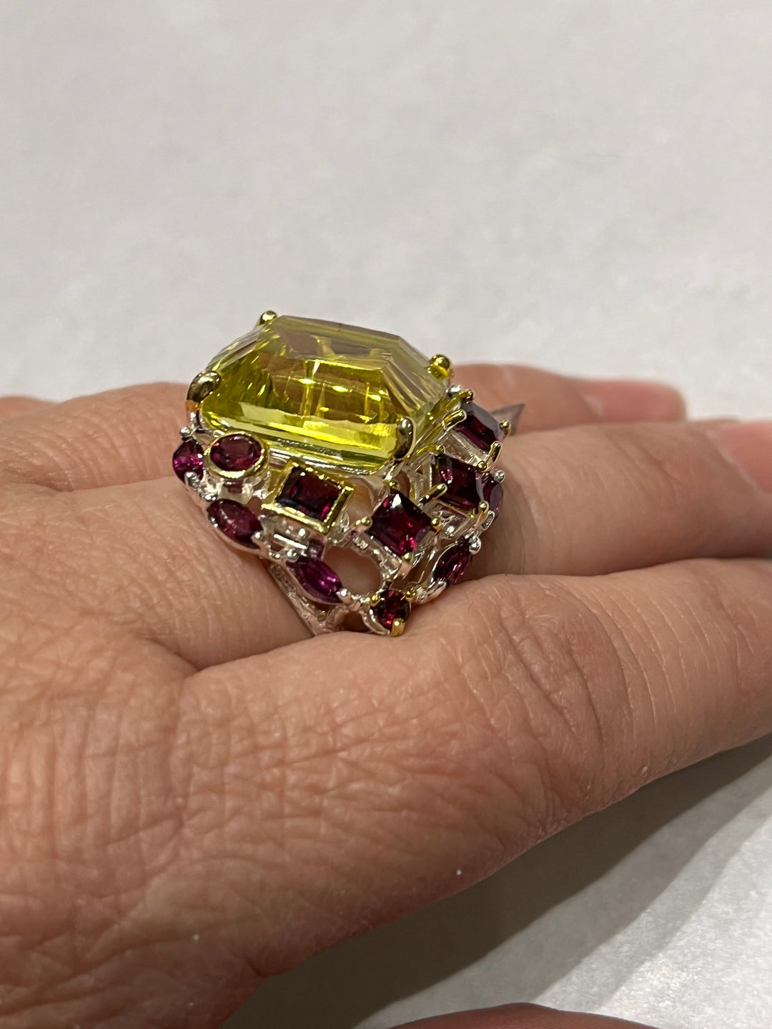Lemon Quartz With a touch of Raspberry Garnet - Floating Lotus
