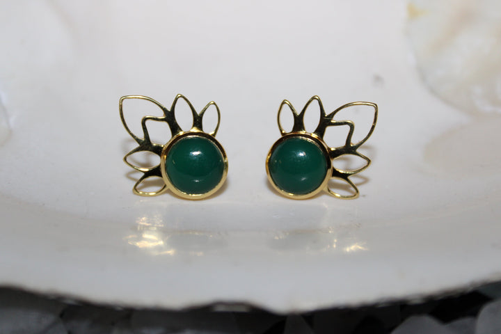 Lotus Emerald Gold Earrings - Floating Lotus