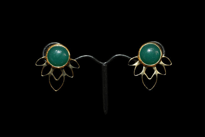 Lotus Emerald Gold Earrings - Floating Lotus