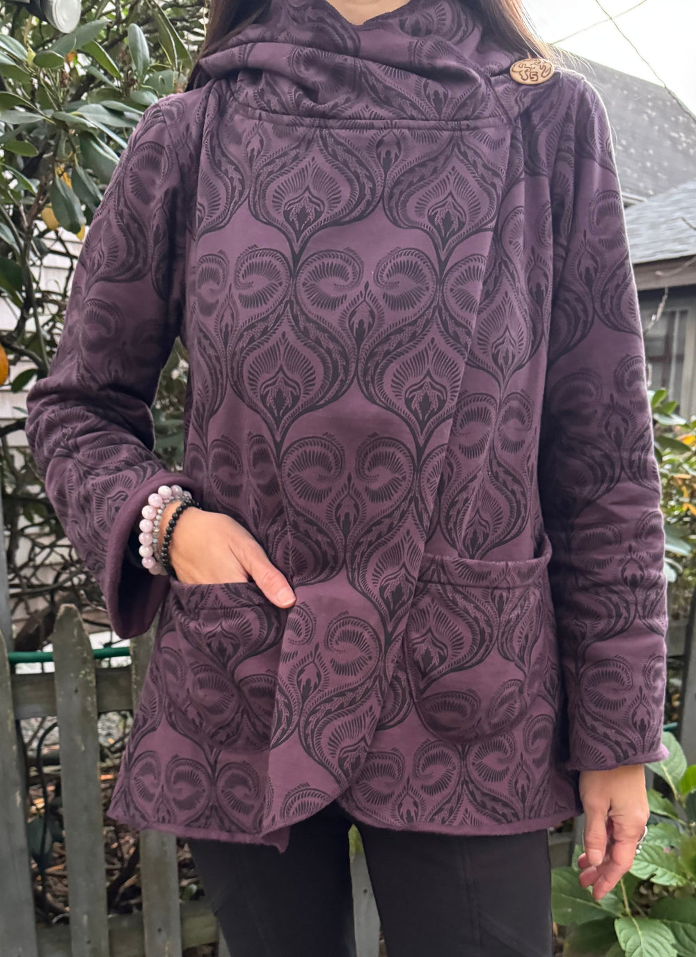 Lotus Wrap Fleece Jacket with Print - Floating Lotus