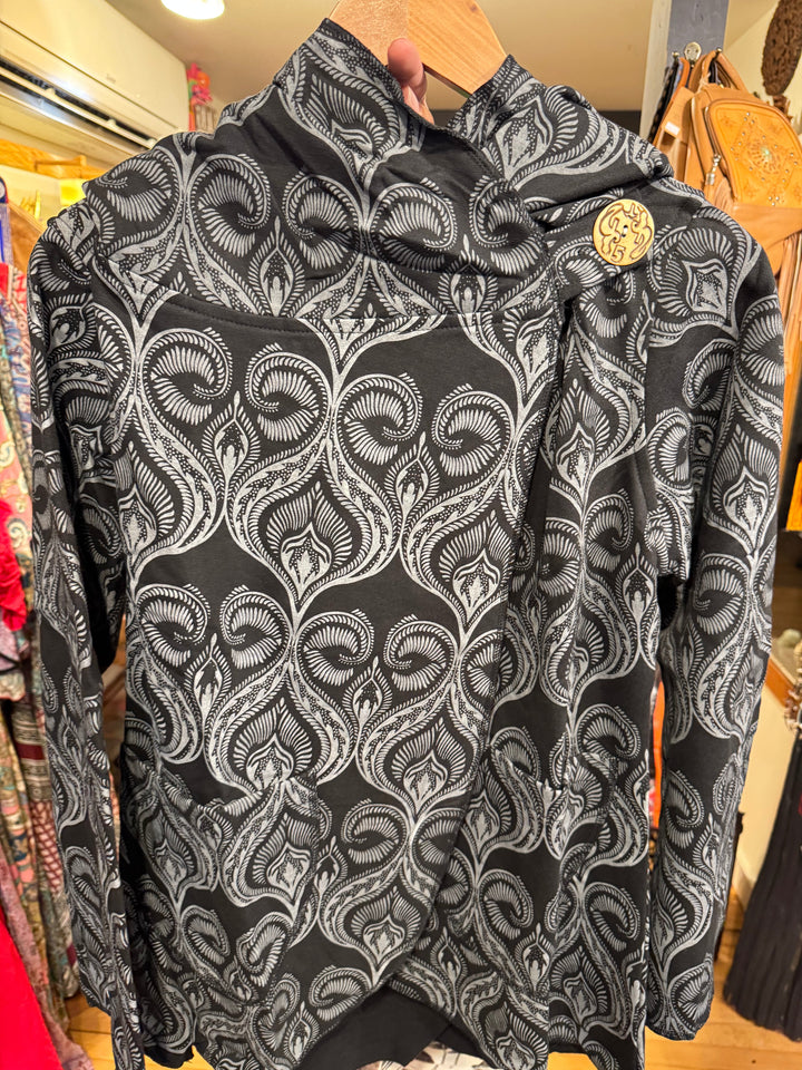 Lotus Wrap Fleece Jacket with Print - Floating Lotus