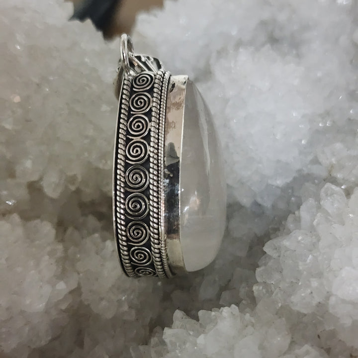 Luminous Teardrop Moonstone Pendant - Floating Lotus