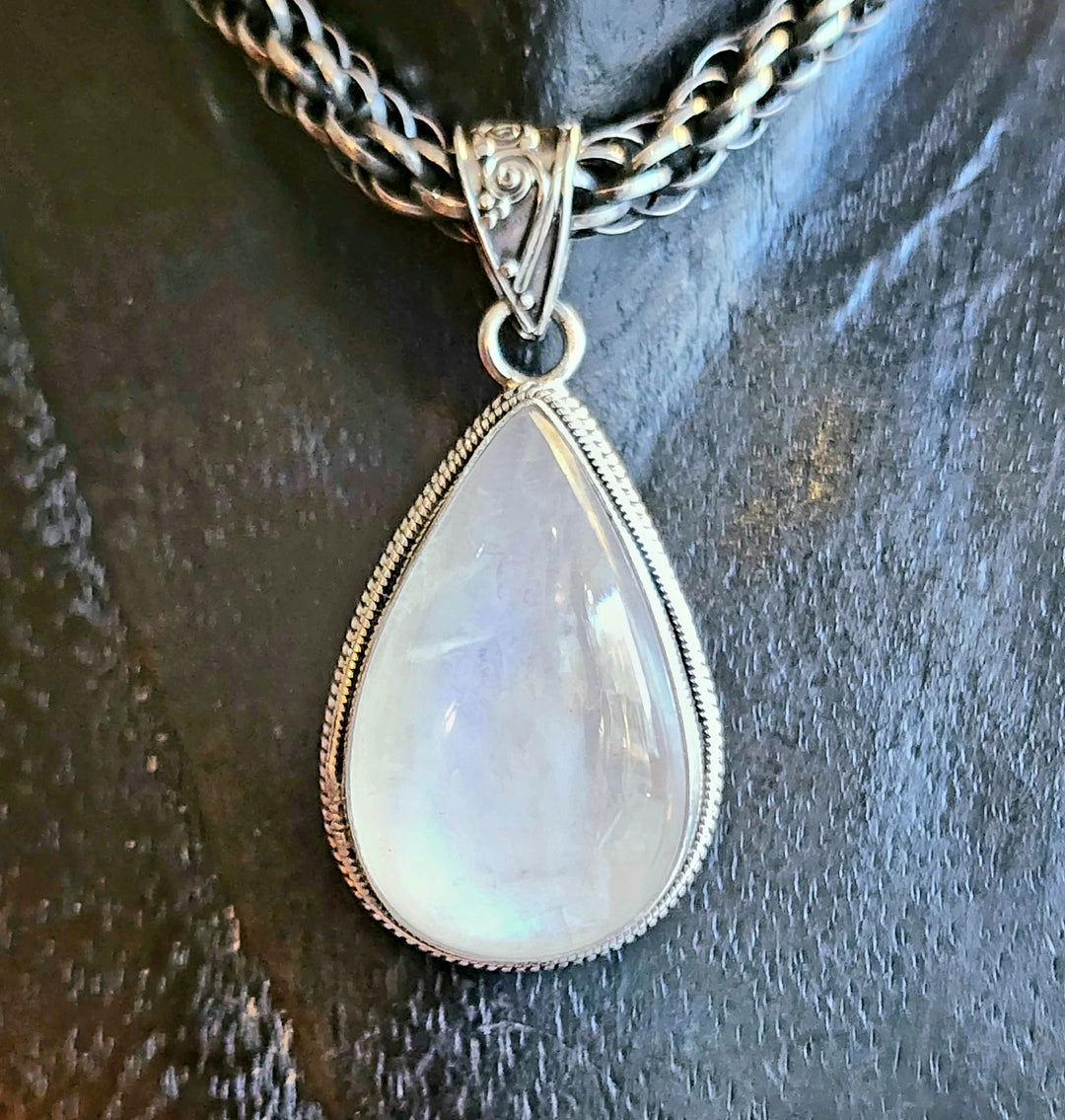 Luminous Teardrop Moonstone Pendant - Floating Lotus