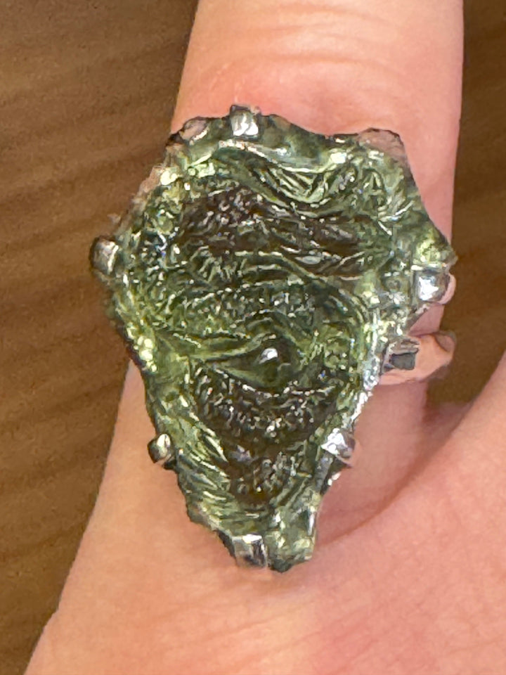 Moldavite Dragon Ring - Floating Lotus