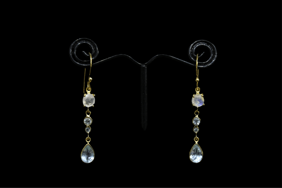 Moonstone and Blue Topaz Earrings - Floating Lotus