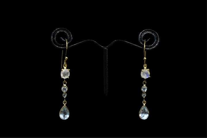 Moonstone and Blue Topaz Earrings - Floating Lotus