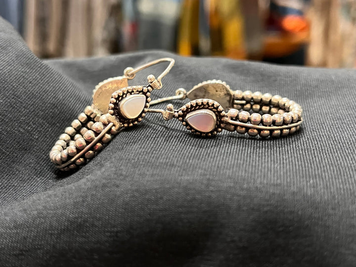 Moonstone Silver Dangle Earrings - Floating Lotus