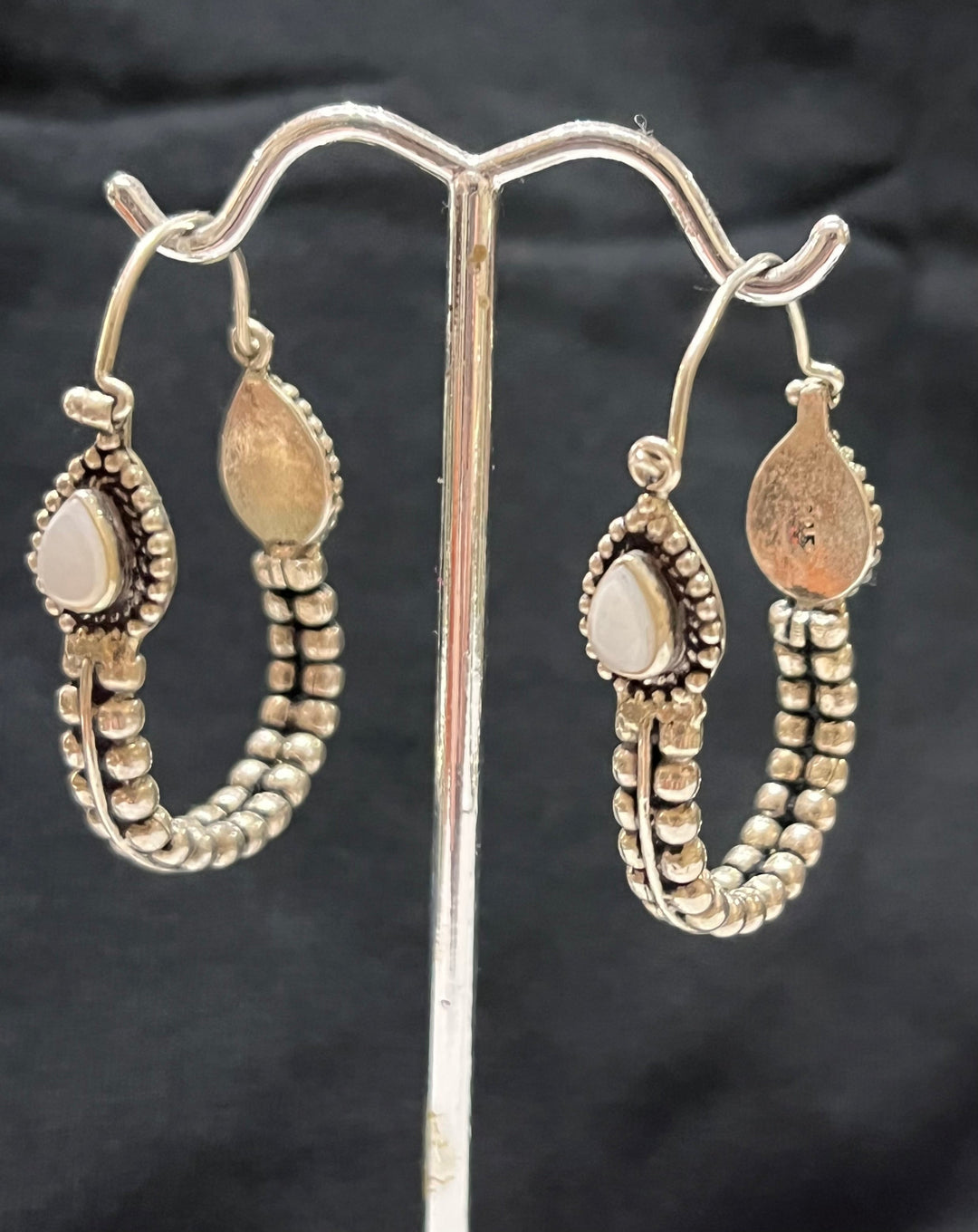 Moonstone Silver Dangle Earrings - Floating Lotus