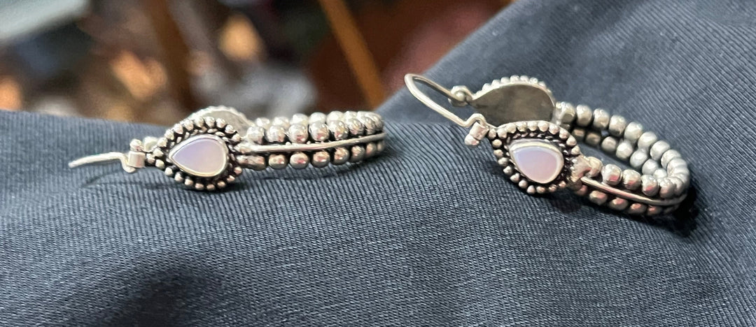 Moonstone Silver Dangle Earrings - Floating Lotus