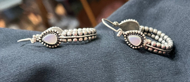 Moonstone Silver Dangle Earrings - Floating Lotus