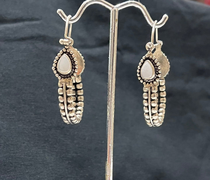 Moonstone Silver Dangle Earrings - Floating Lotus