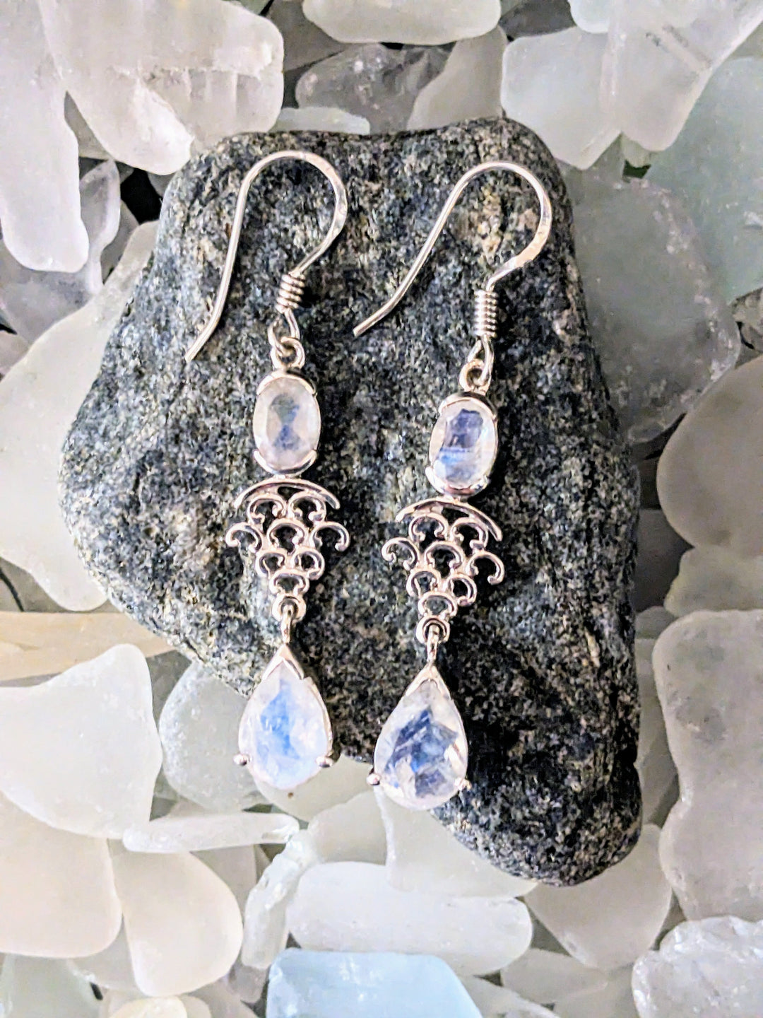 Moonstone Waterfall Earrings - Floating Lotus