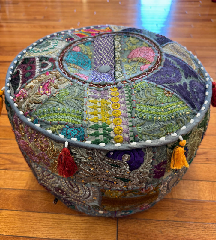 Patchwork Pouf Ottoman - Large Size - Floating Lotus