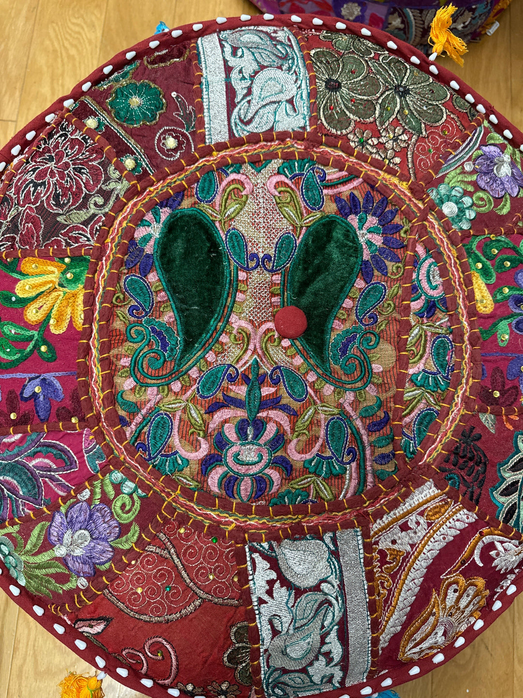 Patchwork Pouf Ottoman - Large Size - Floating Lotus