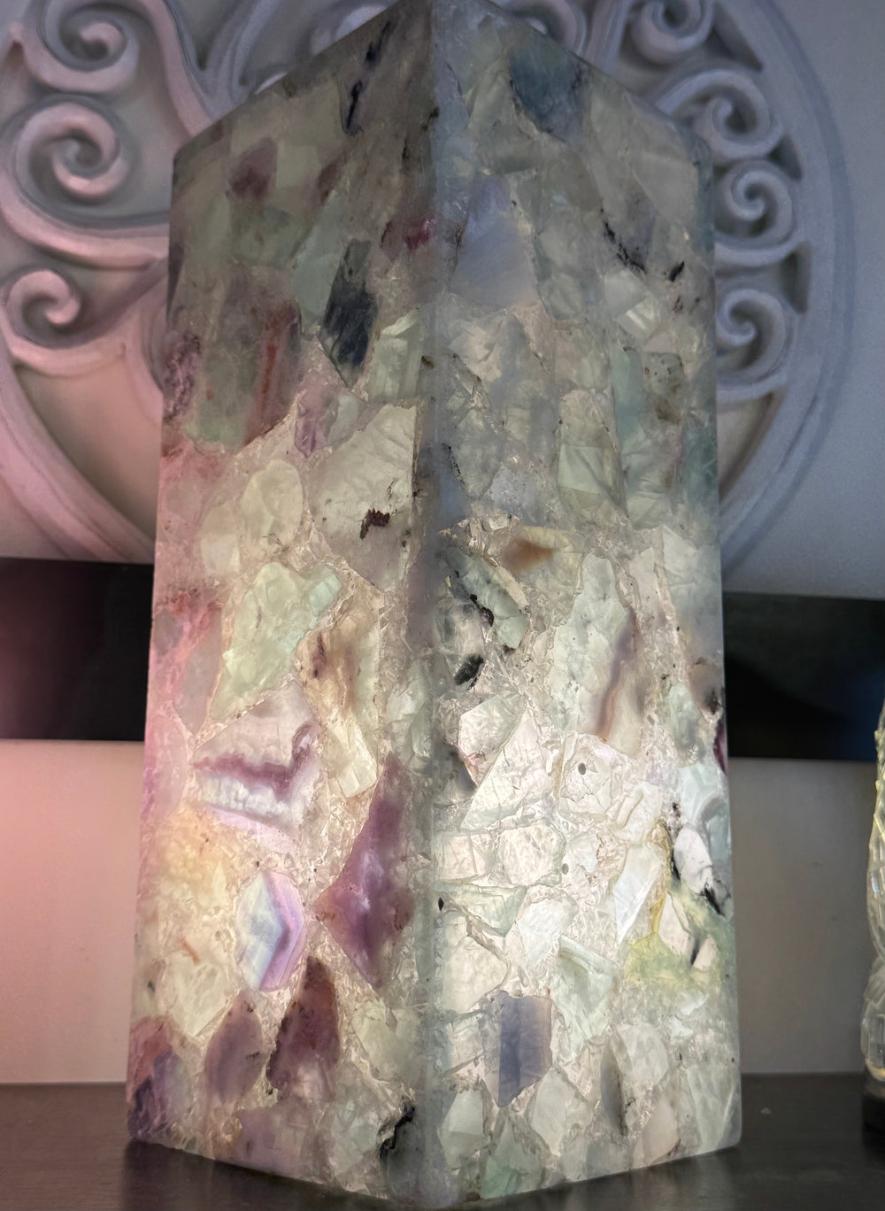 Rainbow Fluorite Lamp - Floating Lotus