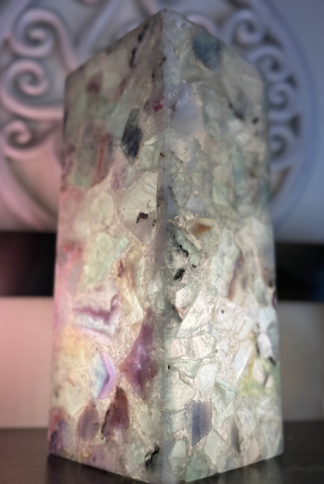 Rainbow Fluorite Lamp - Floating Lotus