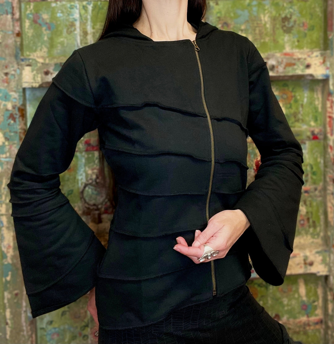 Raven Side Zip Fleece Hoodie - Floating Lotus