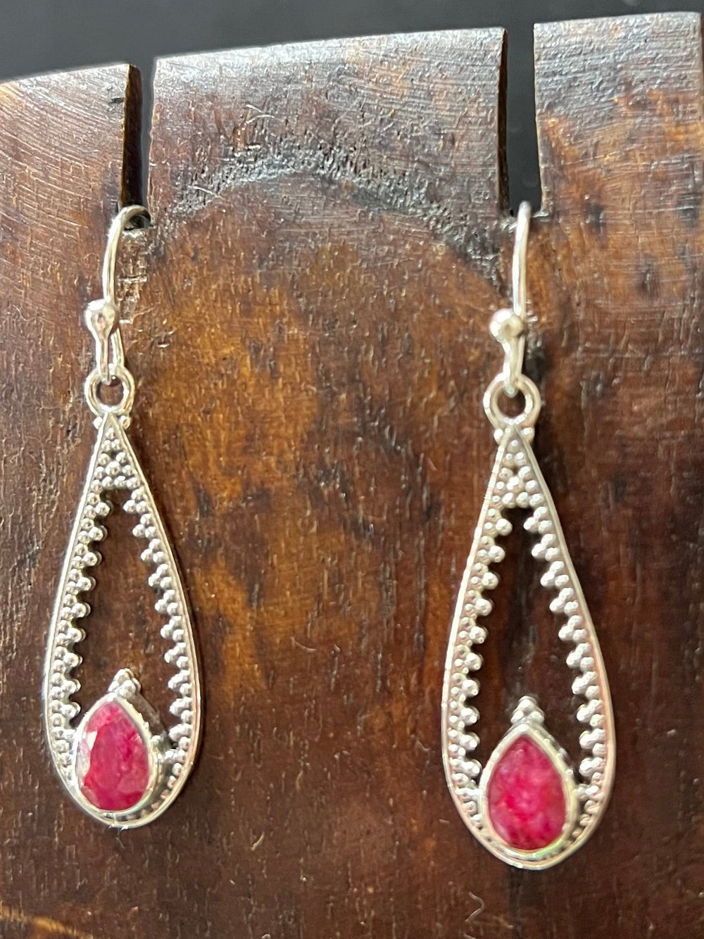 Raw Ruby Teardrop Earrings - Floating Lotus