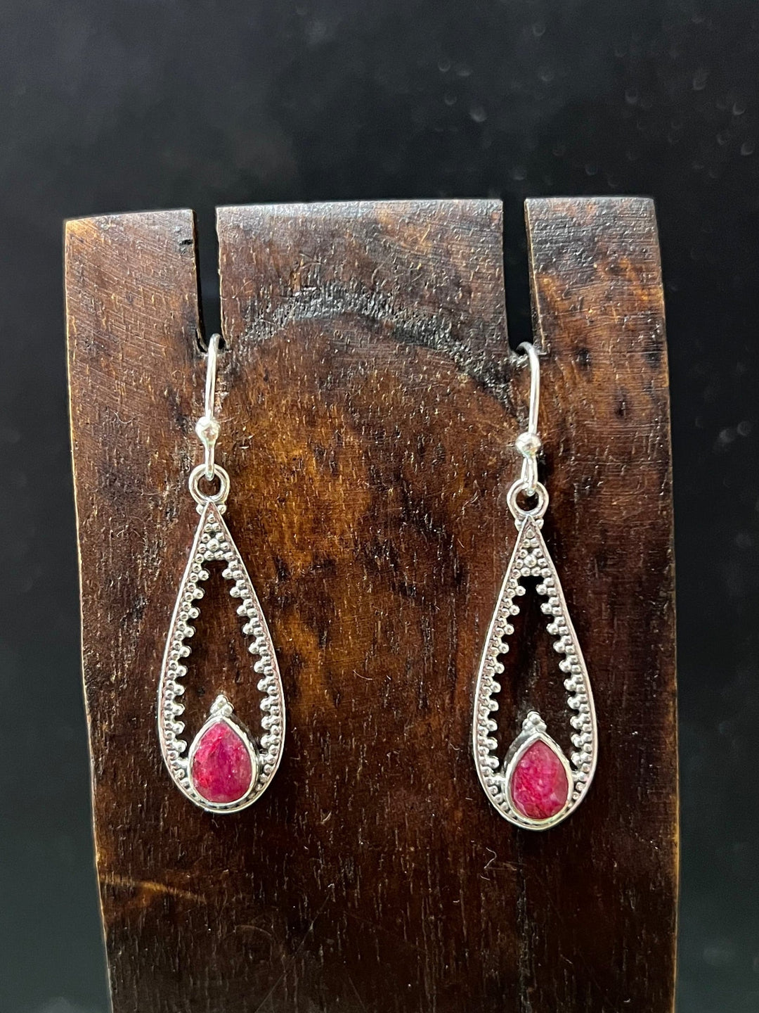 Raw Ruby Teardrop Earrings - Floating Lotus