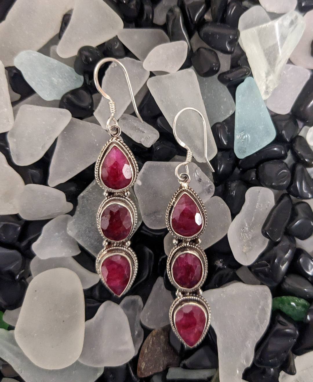Richly Hued Ruby Earrings - Floating Lotus
