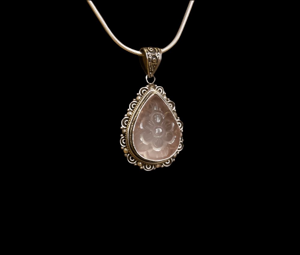 Rose Quartz Flower Carved Pendant