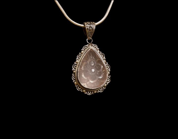 Rose Quartz Flower Carved Pendant