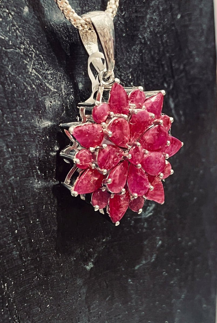 Ruby Flower Cluster Pendant - Floating Lotus