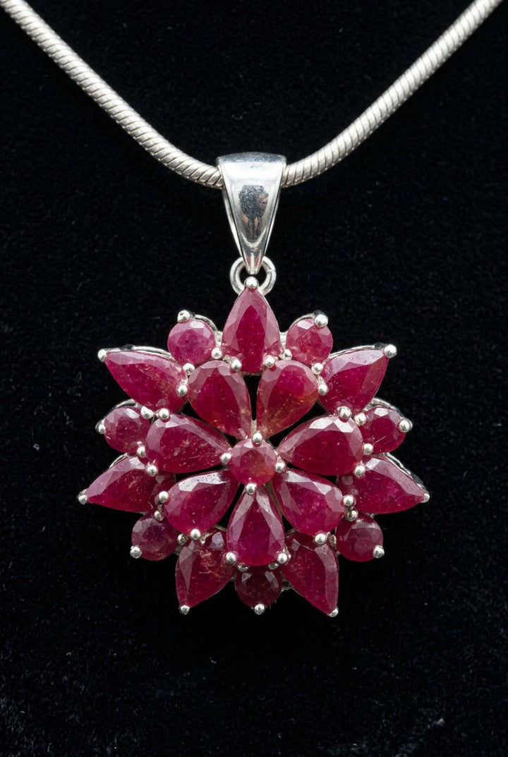 Ruby Flower Cluster Pendant - Floating Lotus