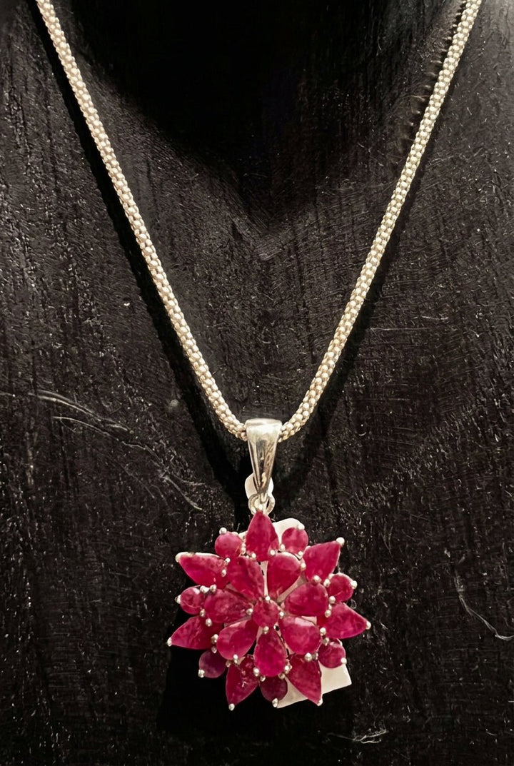 Ruby Flower Cluster Pendant - Floating Lotus
