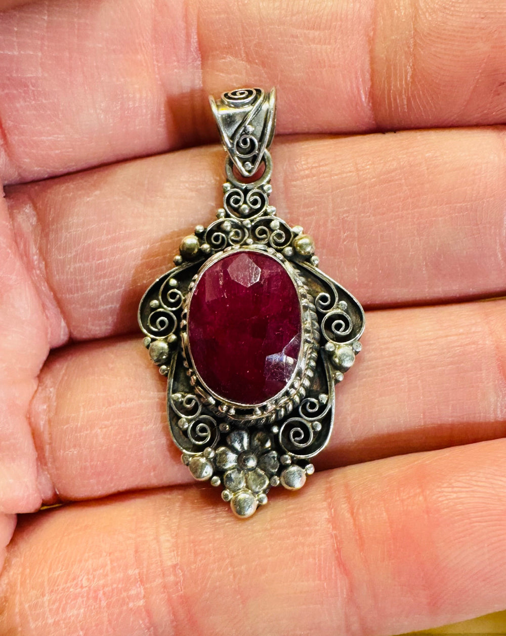 Ruby Flower Pendant - Floating Lotus