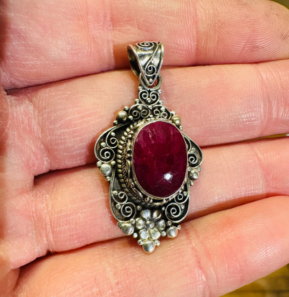 Ruby Flower Pendant - Floating Lotus