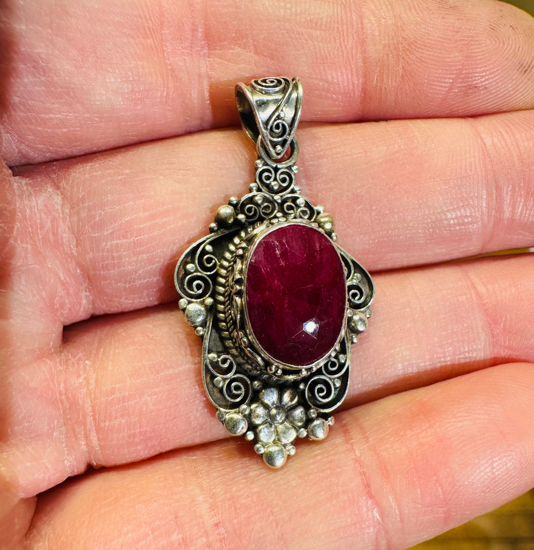 Ruby Flower Pendant - Floating Lotus