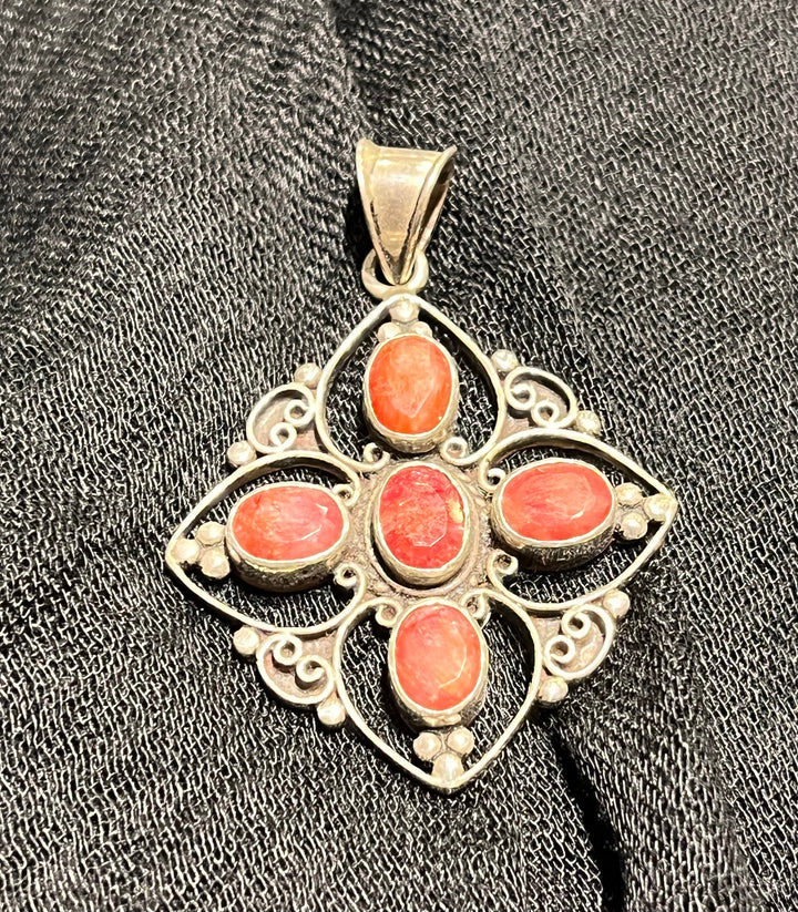 Ruby Geometric Pendant - Floating Lotus