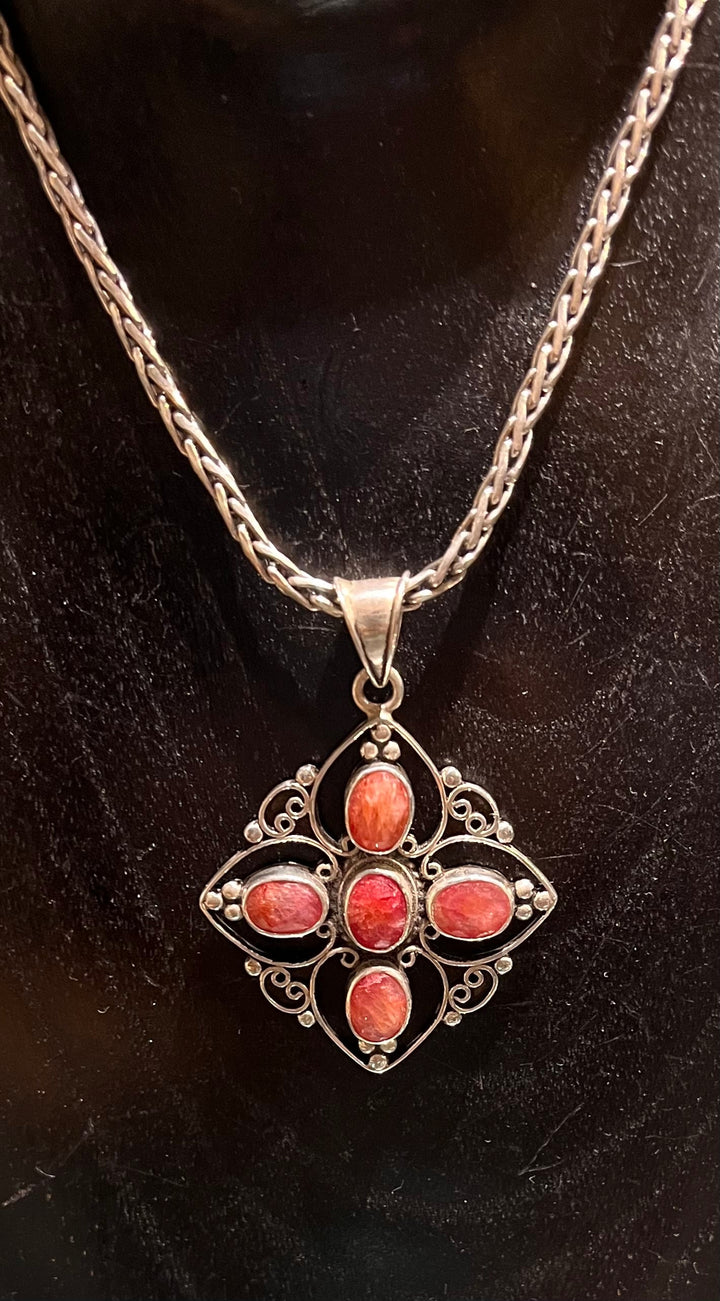 Ruby Geometric Pendant - Floating Lotus