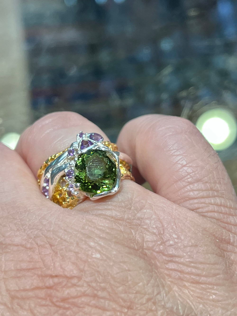 Semi Precious Green Tourmaline Ring - Floating Lotus